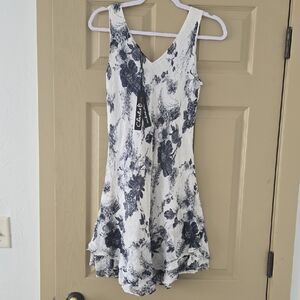 CHARLIE B Black and White Floral Mini Dress